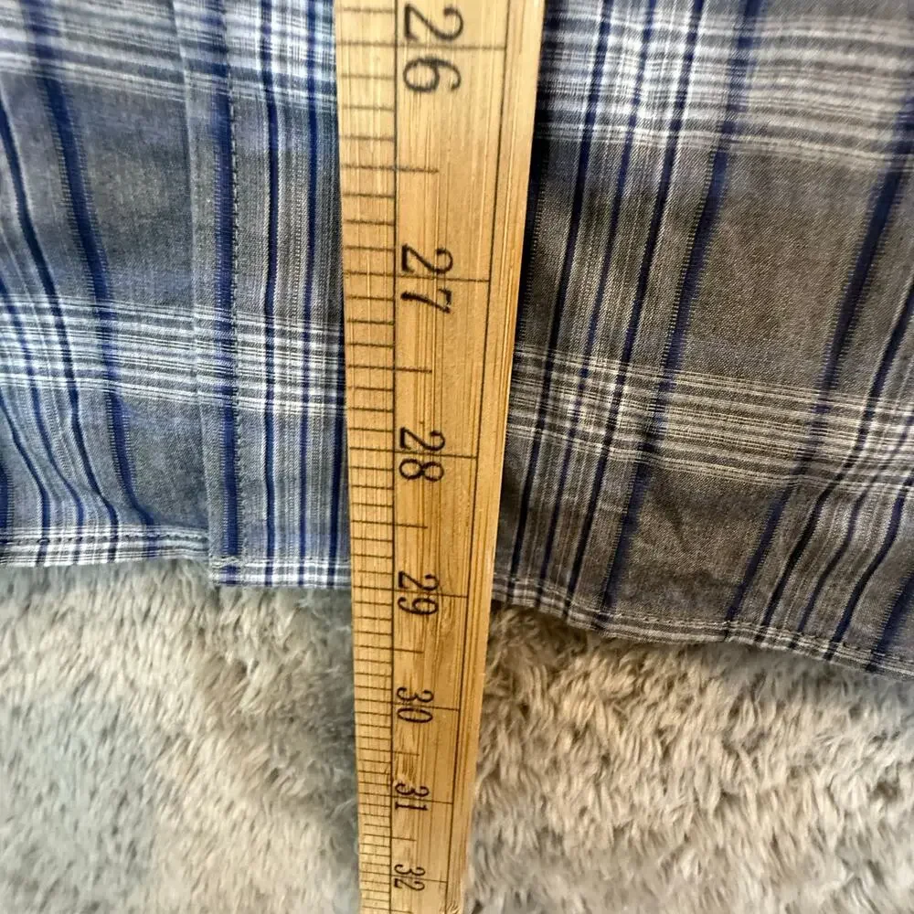 Banana Republic Slim Fit Blue Gray Plaid Check Western Shirt Peral Snap L Large